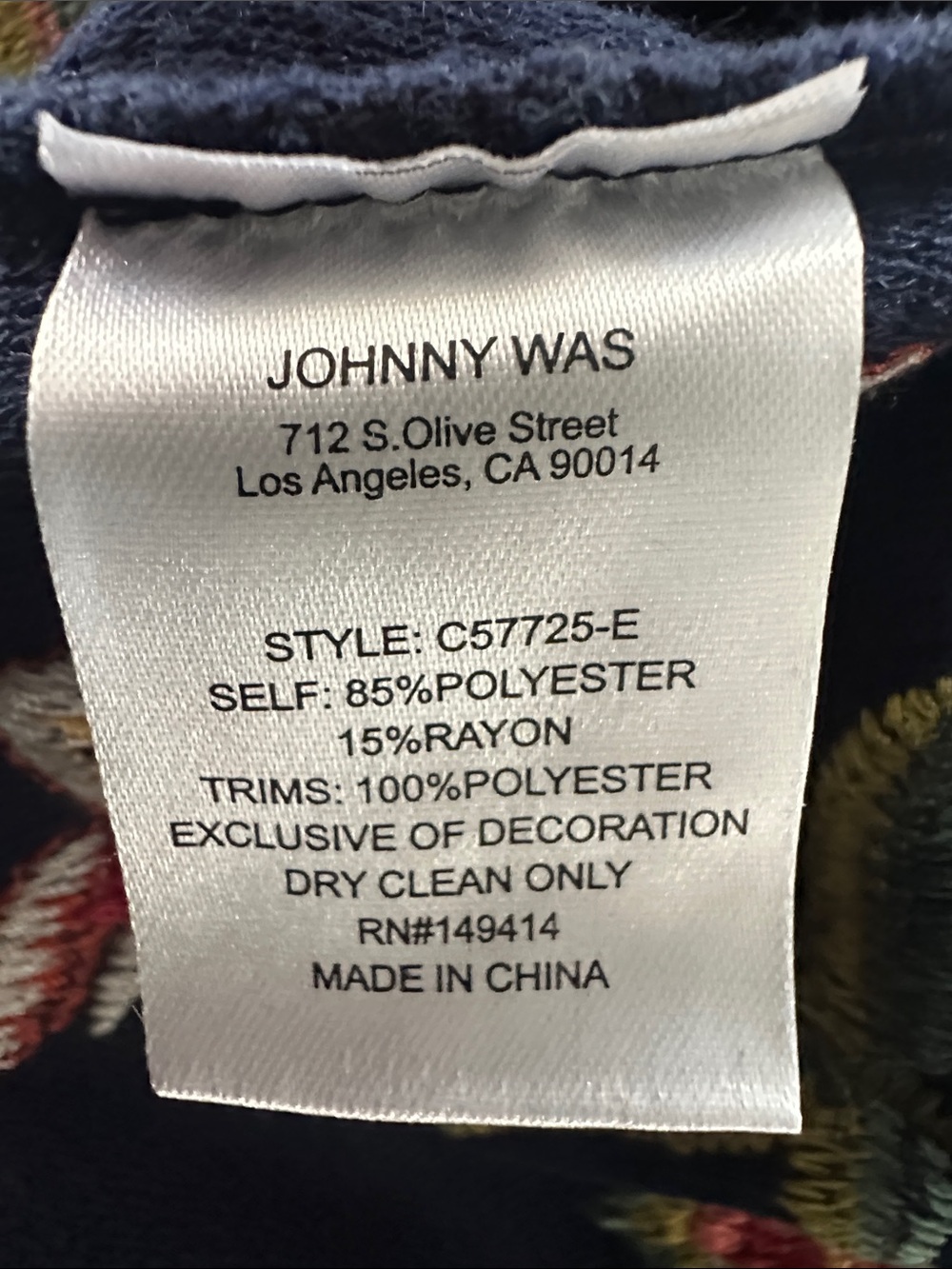 Johnny Was BIYA Draped Sweater Gillian Embroidered Floral Navy Cardigan NEW Med - Picture 11 of 11